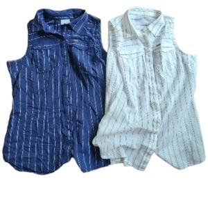 Bundle of 2 women's Columbia stripe sleeveless button down shirt size Large